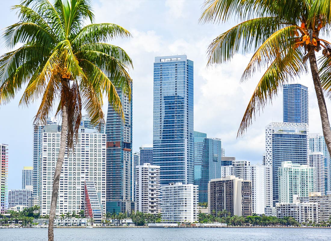 Miami, FL - High-Rises Crowd the Downtown Miami Skyline Along Waterfront